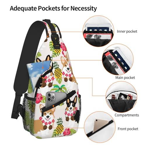 Mochila diagonal Corgi Hawaiian con tejido transpirable y correa ergonómica ajustable 5