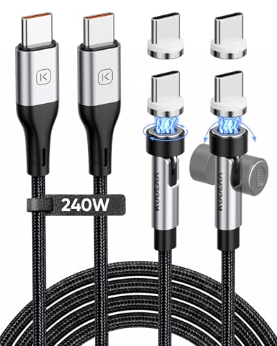 Kuulaa 240W USB C Magnet Ladekabel [2 Stück 2M] 360&180 Ladekabel Magnetisch PD 3.1 Schnellladekabel Magnetisches Ladekabel USB C für iPhone 17 16 15 Pro Max Galaxy S25 S24 iPad Pro MacBook Air