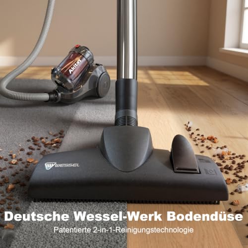 Akitas 850W Beutelloser Staubsauger ohne Beutel mit starker Saugkraft und deutschem Wessel-Werk 2-in-1-Bürstenkopf für Hartböden und Teppiche – Bild 3
