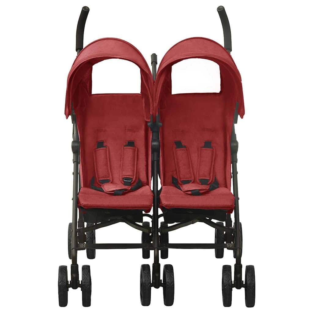 Passeggino gemellare, in acciaio, rosso, pieghevole