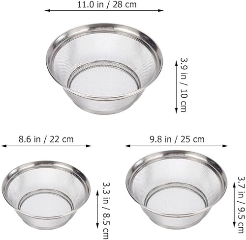 Miniatura 5 de Colador de acero inoxidable, 3 unidades, cesta de frutas, organizador de alimentos con asa de malla para goteo de agua, cesta de lavado de verduras