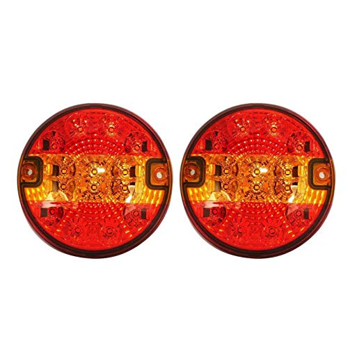 J/J Paire Feux Arrière LED 12-24V 3 Fonctions Stop Position Clignotant ECE E11 Feu Rond Hamburger Pour Caravane Camper Van Camion Remorque Chassis