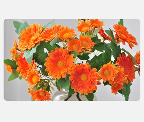 2 Pack Artificial Fall Flowers Orange Fall Floral Stems Fake Sunflower Daisy for Autumn Home Decorations -VASE NOT Included