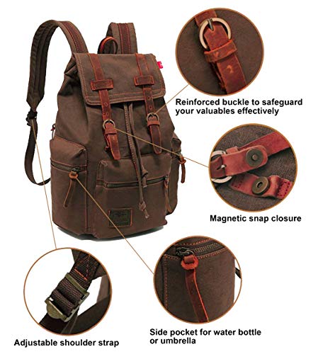 Huachen 1039 Vintage Canvas Backpack,17 Inch Laptop Backpacks Rucksack,Shoulder Travel Camping Hiking Backpacks thumb #3