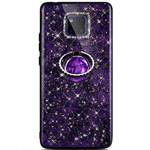 Robinsoni Case Compatible with Huawei Mate 20 Pro Phone Case Silicone Glossy TPU Cover 360 Degree Rotation Ring Case Kickstand Phone Cover Sparkle Bling Phone Cover Shockproof Case Amber Purple