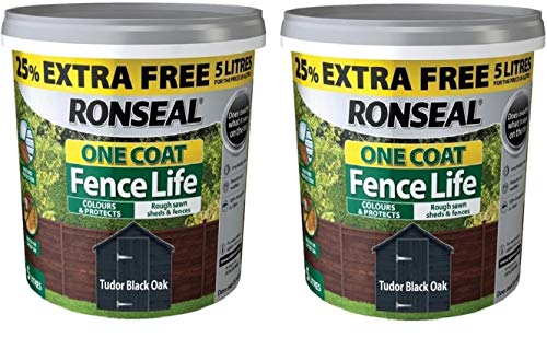 Ronseal 5L One Coat Fence Life Fence Paint Bundle Deal 2 for 49.99-2 x 5L tubs = 10L - Tudor Black