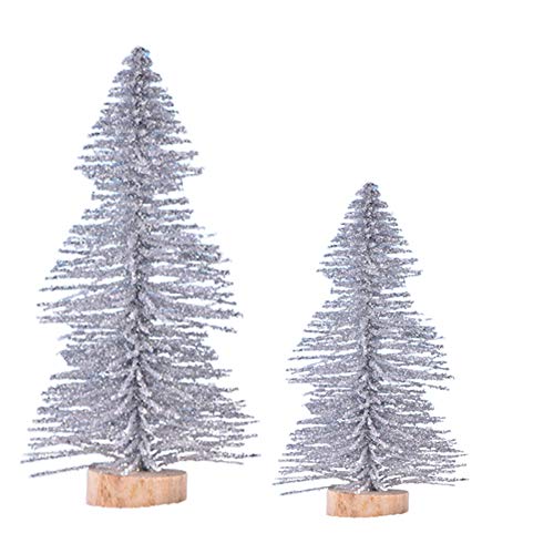 Whiie891203 Miniature Fairy Garden 2Pcs Fake Pine Tree Figurines Mini DIY Snow Frost Village Doll House Xmas Decor - Silver