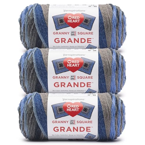 Image of Red Heart Granny Square Grande Yarn for Crocheting, Blue Ribbon, 3-Pack