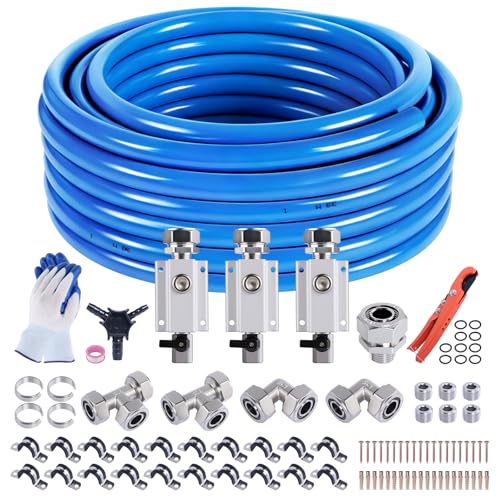 Boeray Shop Air Line Kit 3/4 100FT Compressed Air Piping System HDPE-Aluminum-HDPE Air Tubing with 4-Way Aluminum Blocks Brass Valves Air Piping Fittings Kit Air Compressor Accessories for Garage