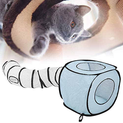 Túnel para gatos plegable con diseño en S y tejido impermeable azul 3