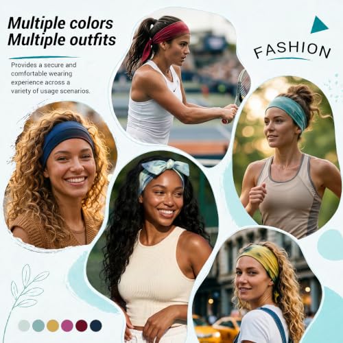 Image of DRESHOW 6 PCS Adjustable Headbands for Women Knotted Headbands Elastic Non-Slip Fashion Hair Bands for Workout Sports Running Yoga