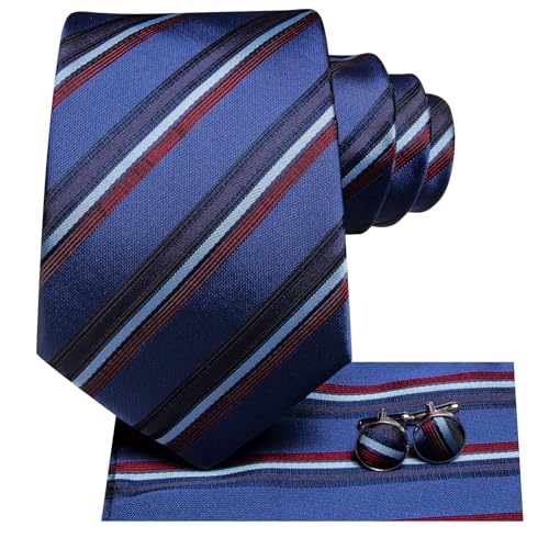 Image of Hi-Tie Men's Tie Sets Silk Paisley Striped Necktie Pocket Square Cuff-links Sets Wedding Business Holiday