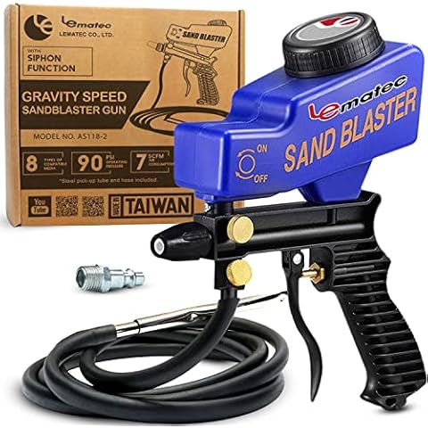 LE LEMATEC Sand Blaster Gun Kit, Rust Remover and Pain Stripper, Continuous Blasting Sandblasting Equipment. AS118-2 Media Blaster Cover