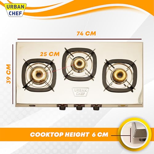 URBAN CHEF SLIM TRIM 3 BURNER STAINLESS STEEL-LPG READY & PNG COMPATIBLE - Image 3
