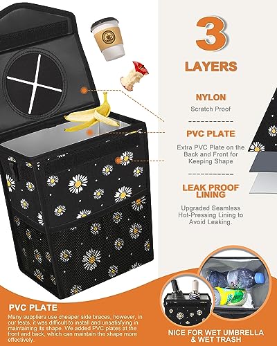 Image of Pritent Car Trash Can with Lid Leakproof Car Garbage Bag Vehicle Trash Bin | Hanging Automotive Garbage Can,Multipurpose Car Accessories for Women Men Interior Car Storage Organizer(2 Gal,Black Flower)