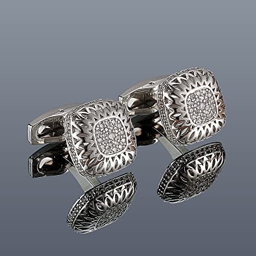 Gemelos de camisa para hombre elegantes con circonitas incrustadas de lujo 5