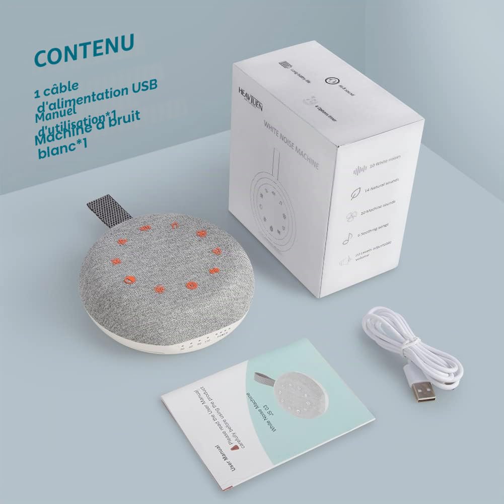 Machine à bruit blanc portable 40 sons apaisants rechargeable USB minuterie sonore veilleuse