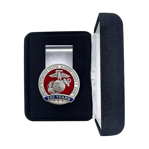 US Marines Corp 250th Anniversary Money Clip - Durable Money Holder - Intricately Crafted Metal Pewter Alma Mater Inlay