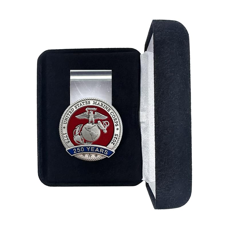 US Marines Corp 250th Anniversary Money Clip | Durable Money Holder | Intricately Crafted Metal Pewter Alma Mater Inlay
