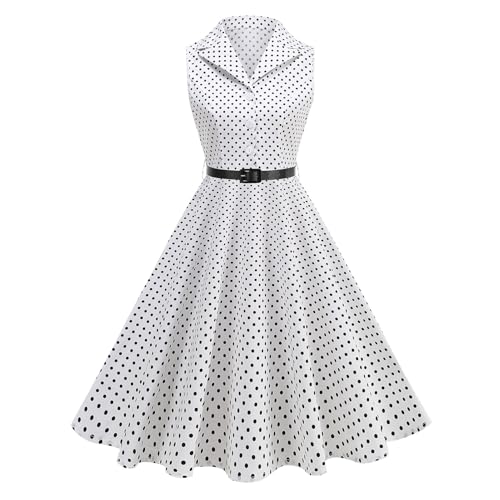 EFOGEP Damen Vintage 1950s Rockabilly Swing Kleid Elegant Polka Dot Revers Cocktail Audrey Hepburn Style Formal Prom Tea Party Midi Kleider mit...