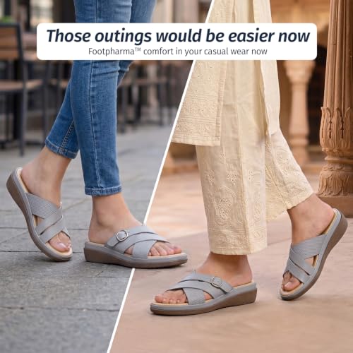 Image of YOHO Evergreen Slides Cross Strap Sandals for Women | Stylish, Comfortable Orthopedic & Anti Skid | Office, Summer, Beach, Casual Wear Flats for Ladies /Girls