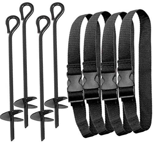Upper Bounce Trampoline Anchor Kit – Heavy-Duty Galvanized Steel Trampoline Tie Down Anchor Stakes – Weather Resistant Deep Fastening Anchors with Adjustable Straps – Set of 4