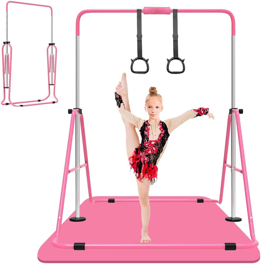ZUETK Expandable Gymnastics Bar for Kids, Adjustable Height Junior Training Kip Bar