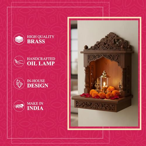 Image of Klassic Combo of 4 Inch Akshi Navjyoti Brass Diya with Borosilicate Glass Shade & 5.5 Inch Bent Fine Point Tip Tweezer | Decorative Oil Lamp for Mandir, Pooja & Daily Aarti