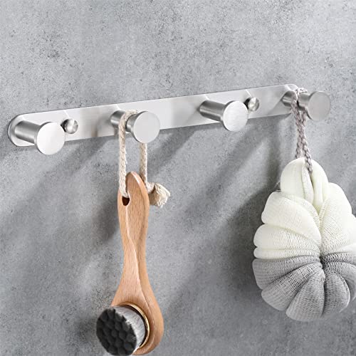 CCKOLE Crochet pour serviette mural Crochets pour manteau avec crochets Acier inoxydable 304 Support mural porte-serviettes Crochets pour portes de salle de bains et cuisine (4 Crochets, Brossé)
