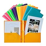 Seashell 12 Pack 2 Pocket Folders with Prongs, Plastic 3 Hole Punched Folder with Two Pockets, Letter Size, Heavy Duty, Assorted Colors, for Office and Classroom Use