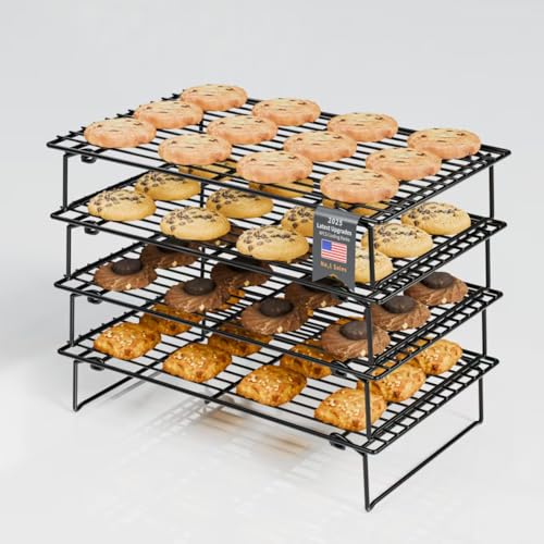 Image of 4PCS Cooling Racks for Cooking and Baking, Collapsible 4 Tiers 10 inchX16 inch Cool Batches of Cookies, Non-Stick & BPA-Free, Oven and Dishwasher Safe (Black-201)