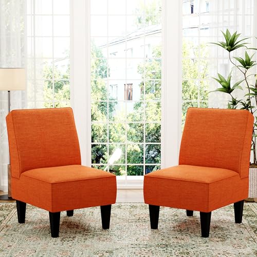 Sillón plegable naranja con estructura de madera miniatura 3
