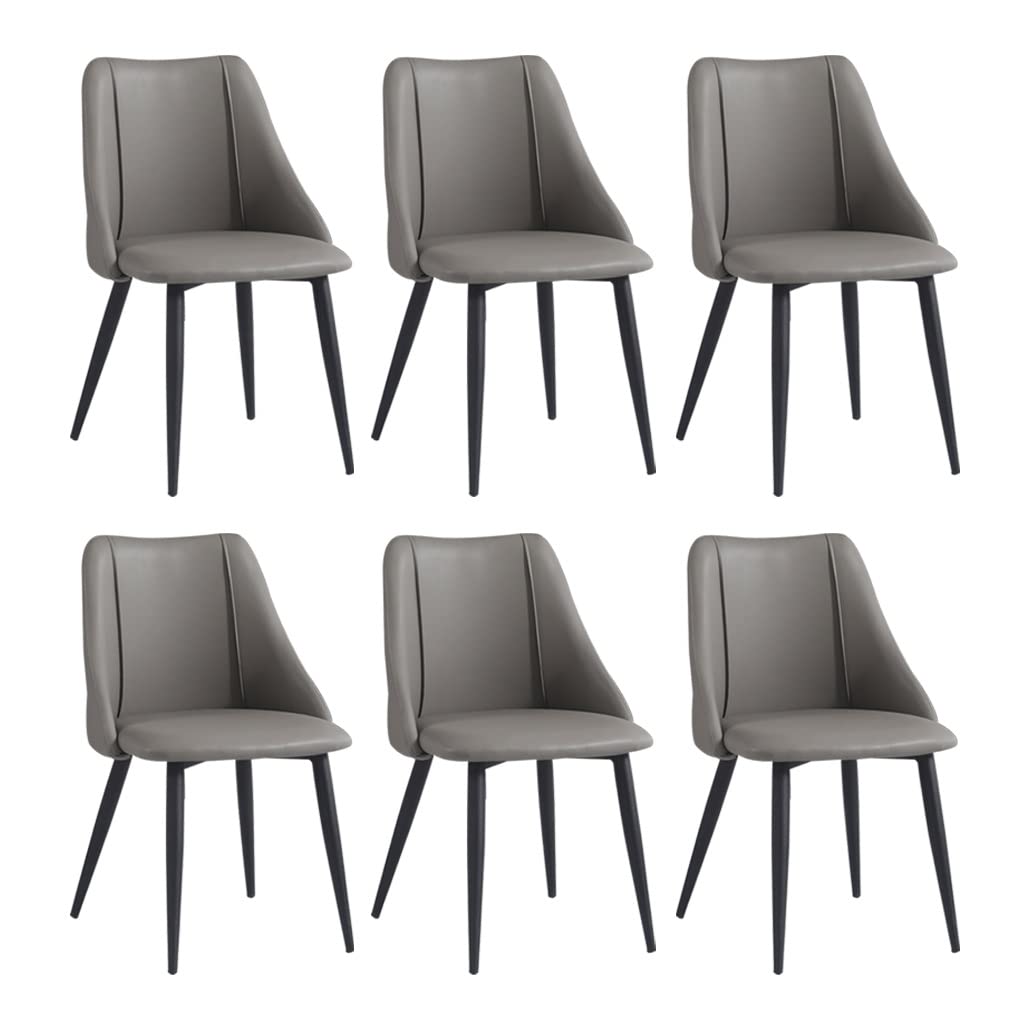 SJIALEN Dining Chairs Set of 6, Bedroom Living Room Side Chairs Matte Leather Upholstered Accent Kitchen Chairs 42×50×84cm Kitchen Chair (Color : Dark Gray)