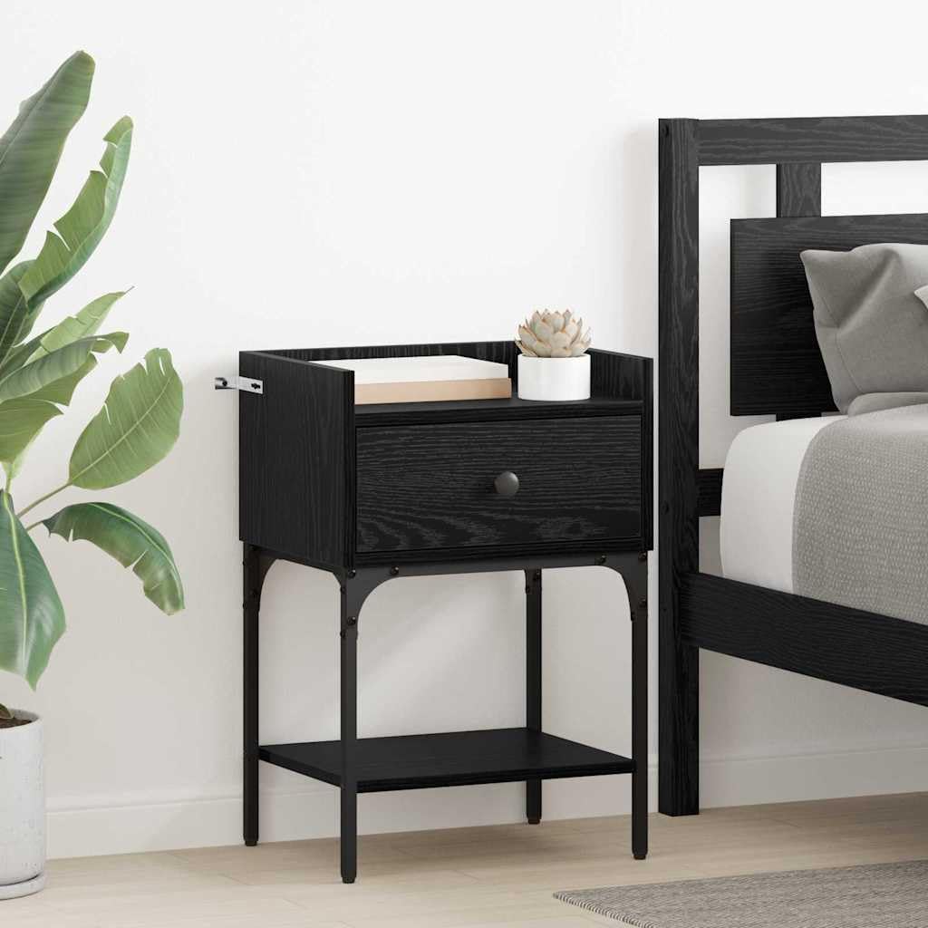 Table de chevet aspect chêne noir stable 40x29x60 cm lot de 2 tiroirs niches