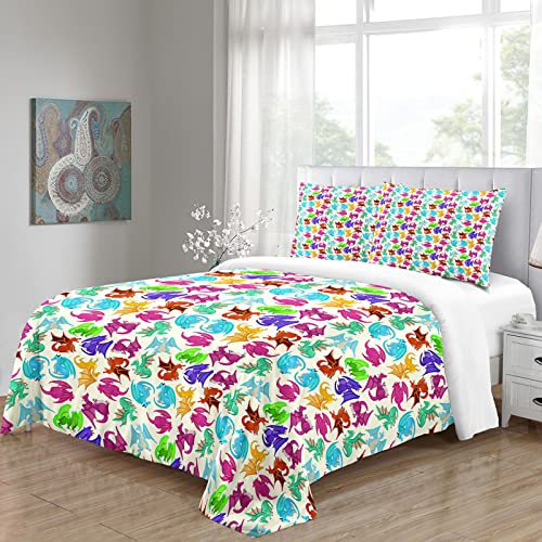 ELGISI Bettwäsche 135X200Cm 3 Teilig 3D Bunter Dinosaurierdruck Druck Bettbezug Set, Baby Bettwäsche Weiche Flauschige Hypoallergen Mikrofaser Bettbezüge Mit Reißverschluss Und 2 Kopfkissenbezug
