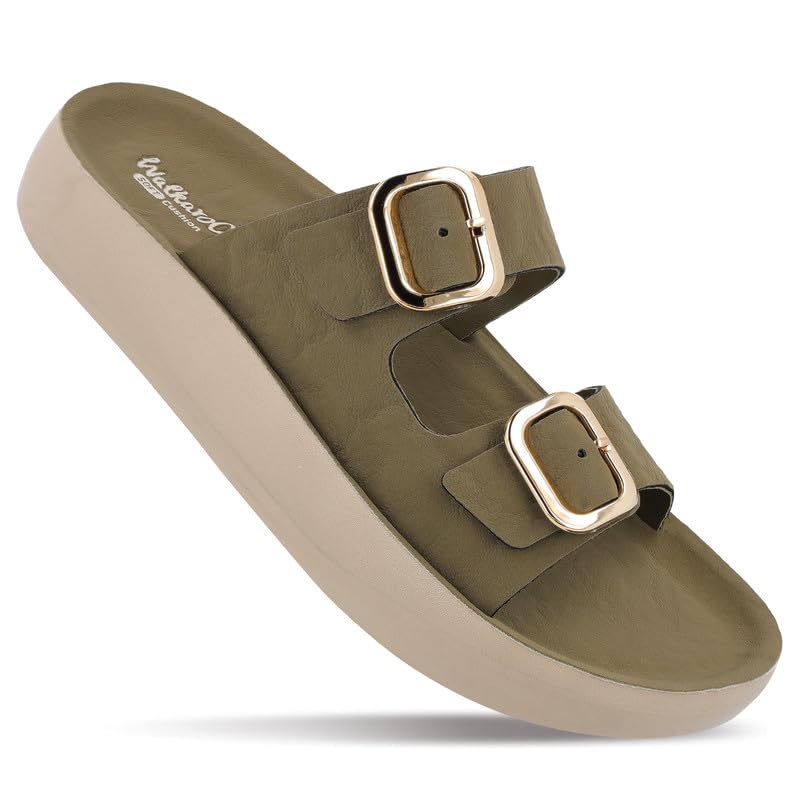 Image of WALKAROO Women's Comfort Flat Sandals|Soft Cushioned Footbed, Lightweight PU Platform Sole|CasualWear,Travel,Outdoor,office wear,Stylish,Trendy Sandals|WLP74038