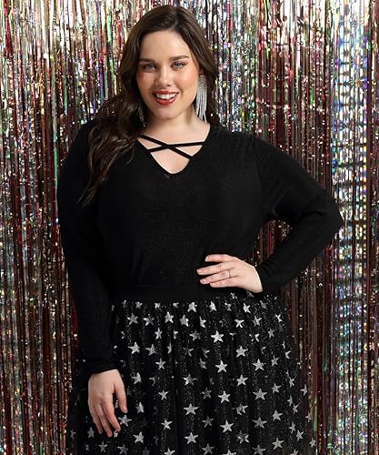 Image of CARCOS Plus Size Tops for Women Long Sleeve Fall Tunic Color Block Camo /Plaid /Leopard /Fall Blouse Crewneck Tshirt XL-5XL