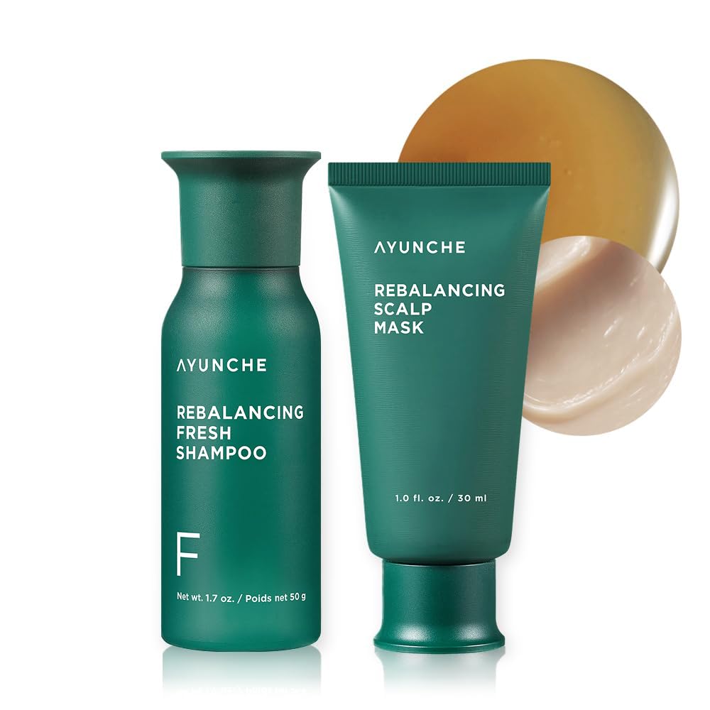 AYUNCHE Fresh Rebalancing Shampoo 1.76oz + Rebalancing Hair Mask Mini Kit 1oz [For Oily Scalp] | Cleanse Excess Sebum | Strengthen Hair Roots |