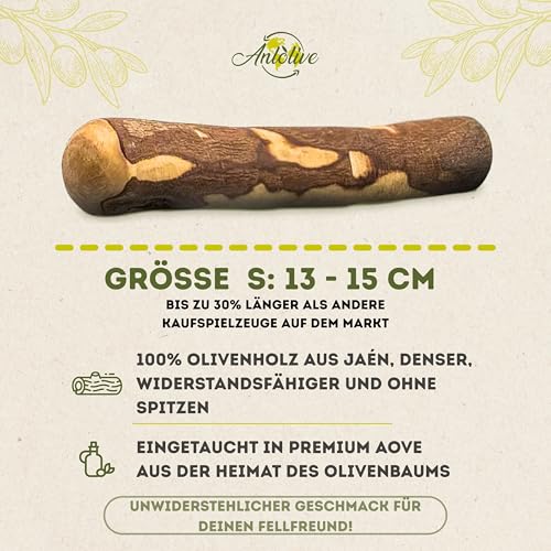 Anlolive | Pack 3 Natürliche Kausticks Größe S 15 cm | Für Kleine Hunde | Olivenholz-Stick | Sicheres, Gesundes und Langlebiges Spielzeug | Pflegt die Zähne, Reduziert Angst und Stärkt den Kiefer