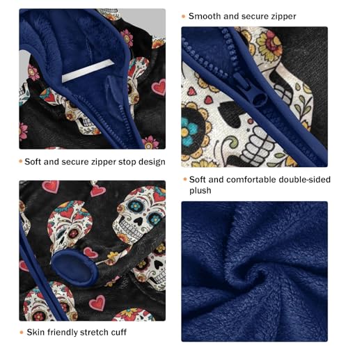 CHIFIGNO Sugar Skulls Floral Black Toddler Zip up Jacket Lightweight Soft Sweatshirt Jacket 3T3