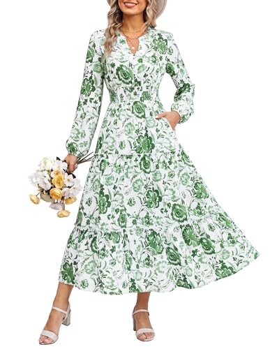 Image of GRACE KARIN Women's Floral Maxi Dress 2026 Fall Long Sleeve V Neck Empire Waist A Line Flowy Dress with Pocket