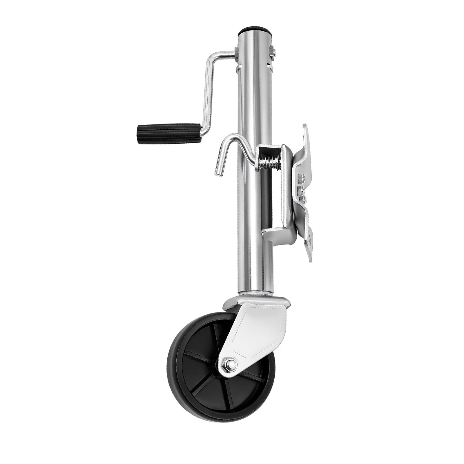 Rueda de apoyo para remolque con rueda de 6 pulgadas, capacidad de carga de 540 kg, pie de apoyo soldado con manivela, altura ajustable 32-57 cm, rueda de soporte para remolque, rueda de apoyo manual