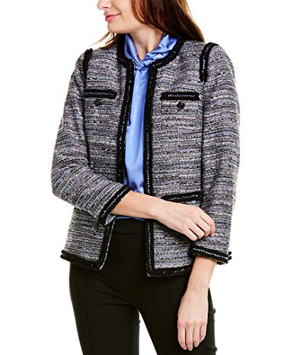 Anne Klein Womens Tweed Contrast Trim Jacket Gray 14