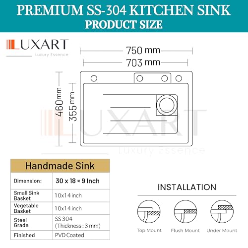 Image of LUXART Waterfall Anti-Scratch Silver Multifunctional Kitchen Sink - 30x18x9 Inch Honeycomb Design Multifunction Sink With Pull Down Faucet, Cup washer & Drain Baskets | Stainless Steel Kitchen Sink