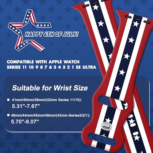 Image of wipalor 4th of July Band for Apple Watch Bands for Women Men 42mm 44mm 45mm 46mm 49mm, Cute Holidays Fourth of July iWatch Bands for iPhone Watch Bands Series 11 10 9 SE 8 7 6 5 4 3 Ultra-Patriotic