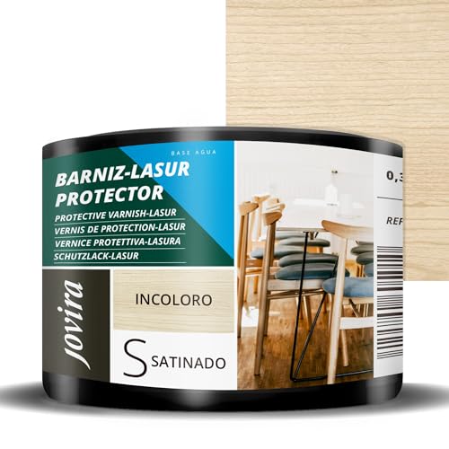 JOVIRA PINTURAS BARNIZ-LASUR Protector Satinado al Agua. Protege, decora y embellece todo tipo de madera. (375 Mililitros, Incoloro) E-1