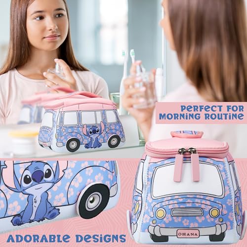 Image of Get Trend Disney Stitch Toiletry Bag, Travel Essentials, Girls Makeup Bag Cruise Essentials, Travel Accessories, Gifts for Women, Teens (Blue Stitch)