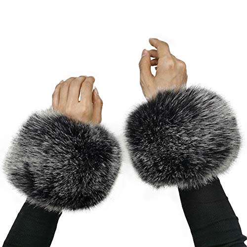 Faux Fur Cuffs Arm Leg Warmers - HOMEYEAH Furry Wrist Cuff Warmer For Women Party Costumes Gifts (A-Dark Grey wrist cuff, One Size)