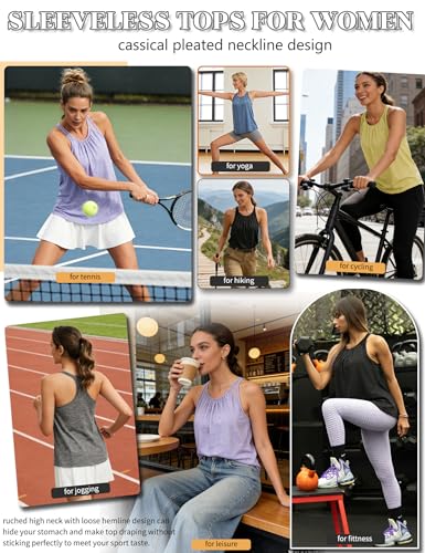 SLIMBELLE Yoga Tank Tops for Women Built in Bra Racerback High Neck Sleeveless Shirt Gym Workout Running Loose Fit Cami Yellow Green S - image 2