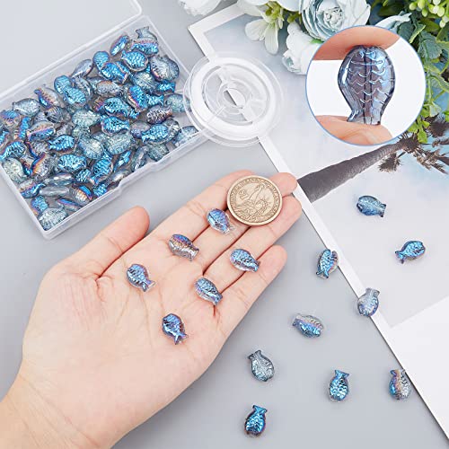SUNNYCLUE 1 Box 100Pcs Glass Fish Beads Ocean Animal Spacer Bead Fish Beads for jewellery Making Summer Sea Beading Supplies Bracelet Making Kit Elastic Crystal Thread Necklace Craft Supplies Sky Blue - Image 3
